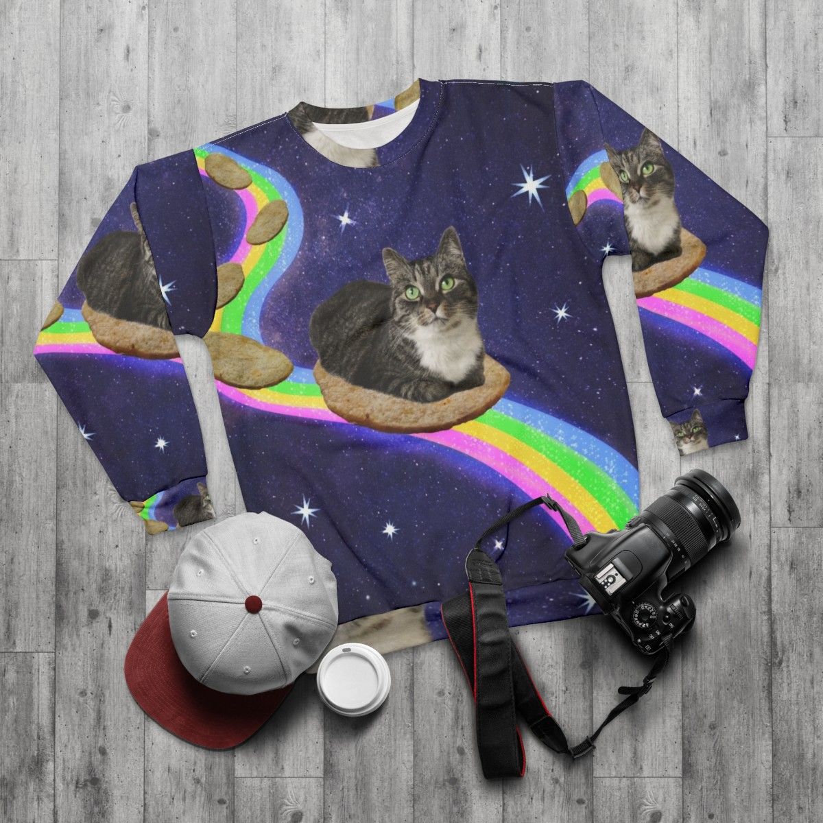 Legendary animals space-themed sweatshirt - flat lay