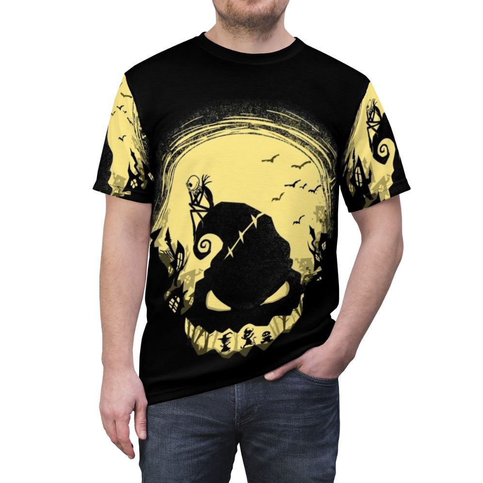 Spooky Jack Skellington graphic t-shirt inspired by the Nightmare Before Christmas - men front