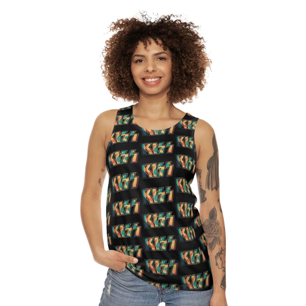 Tropical Tie Dye Kiss The Band Logo Unisex Tank Top - women