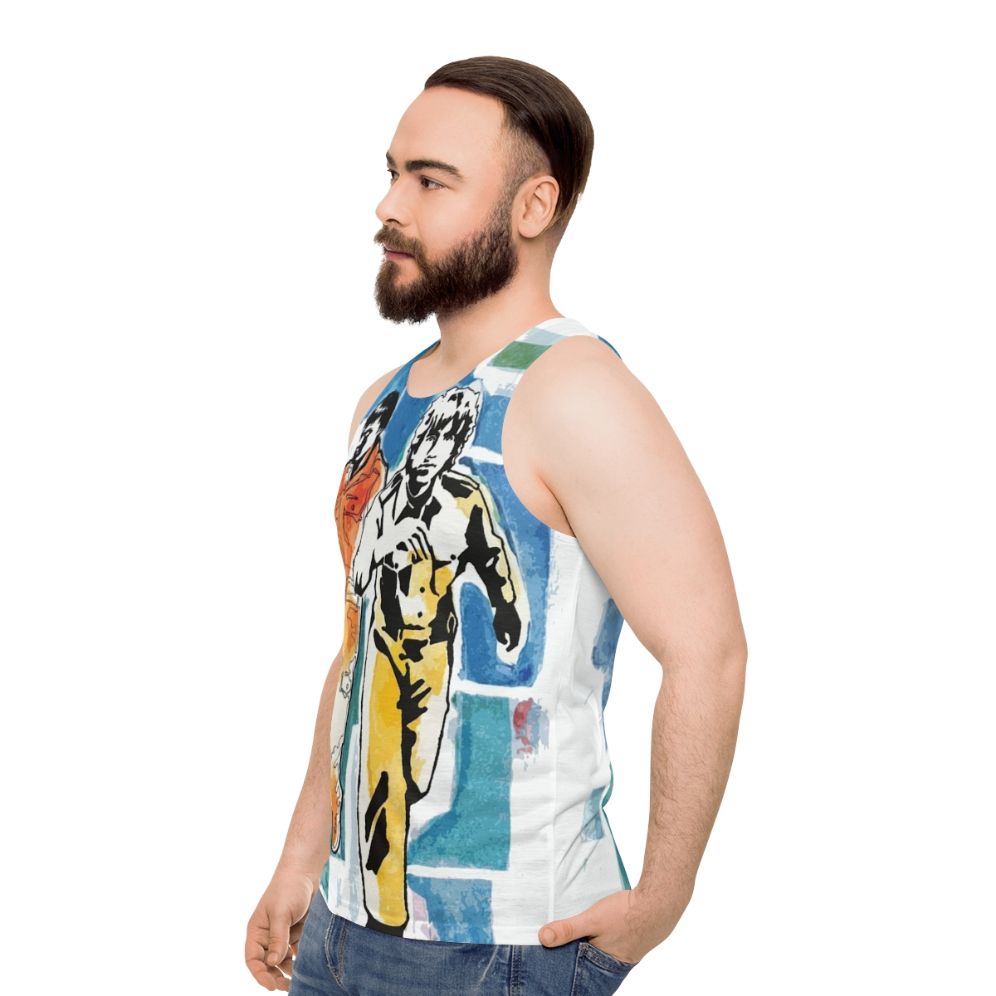 Retro-inspired unisex tank top with Air Moon Safari graphic design - men side