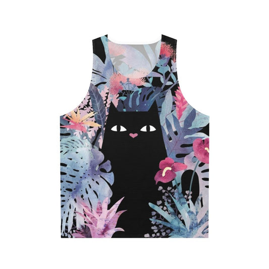 Pastel black velvet unisex cat print tank top