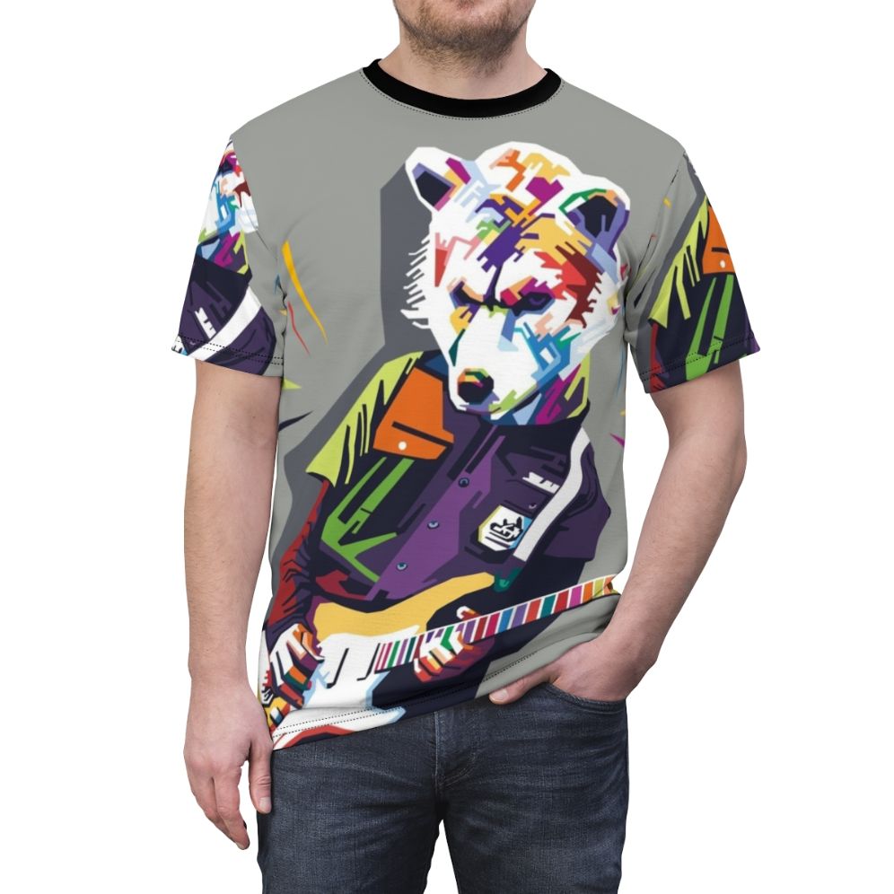 Man with a Mission inspired t-shirt featuring a vibrant pop art design - men front