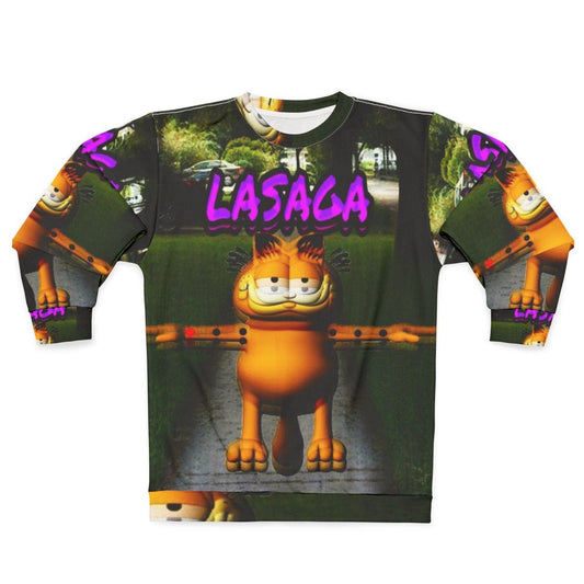 Lasagna Sweatshirt featuring Garfield, ironic memes, and shitpost design