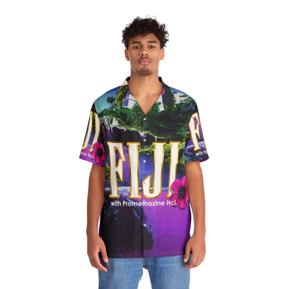 Vibrant Purple Hawaiian Shirt with Psychedelic Landscape Design - People Front