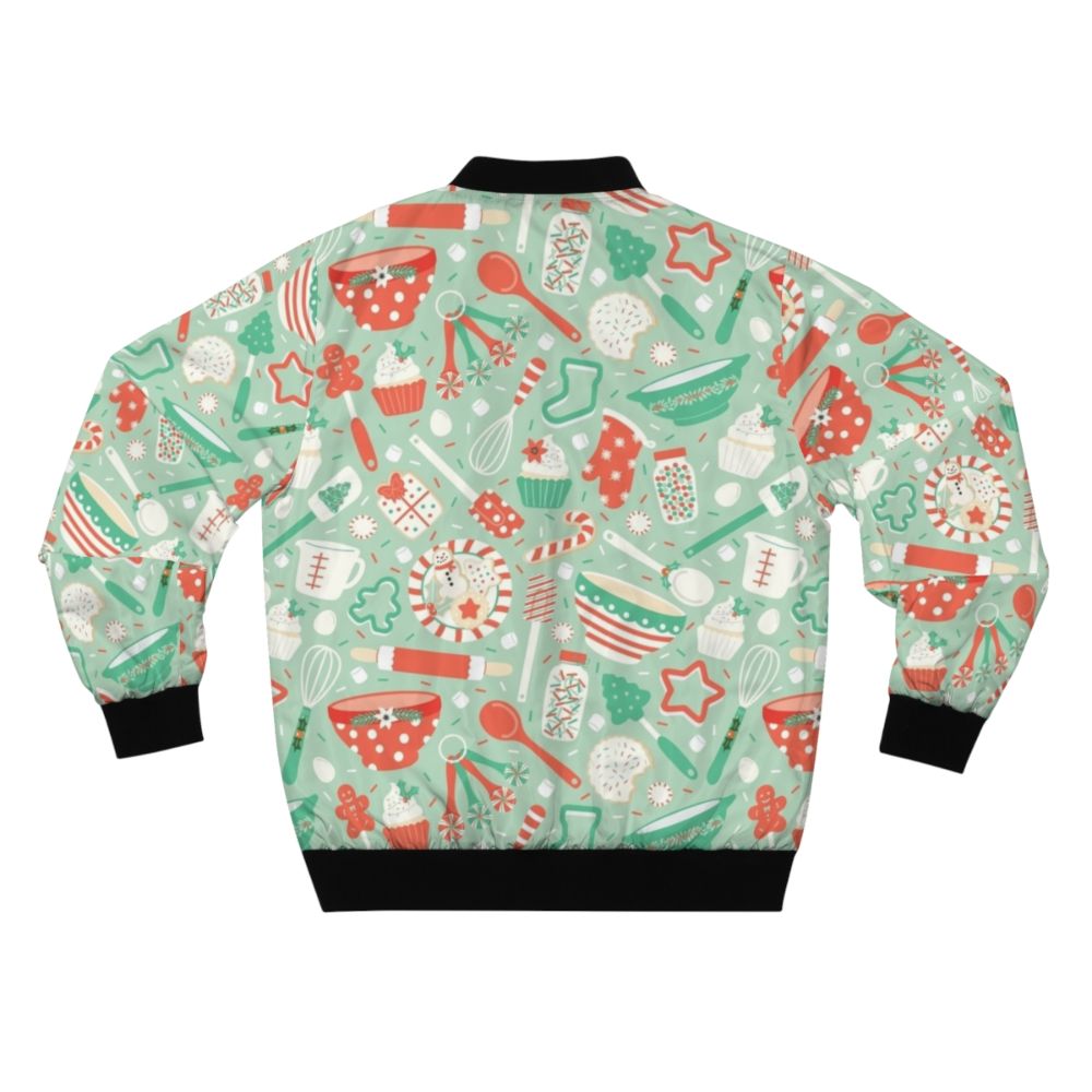 A cozy bomber jacket featuring festive Christmas baking and cookie designs, perfect for the holiday season. - Back