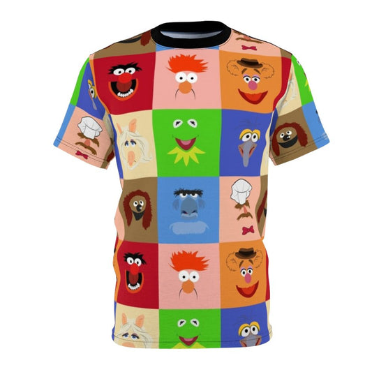 Colorful all-over-print t-shirt featuring various beloved Muppet characters and elements.