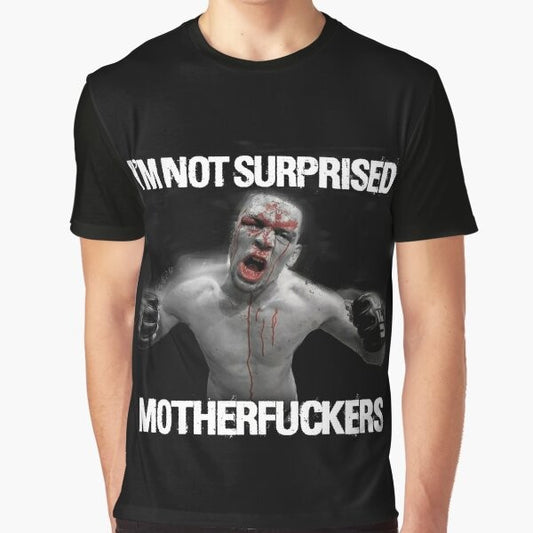 Nate Diaz "Surprise Surprise" graphic t-shirt featuring the popular UFC fighter