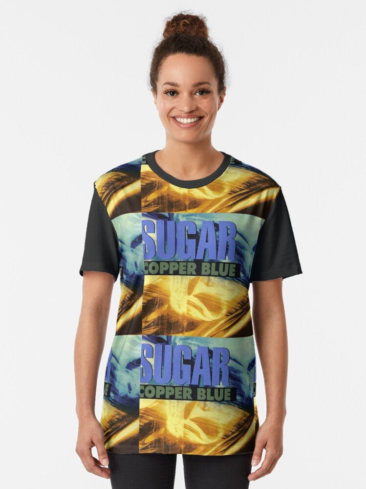 Sugar Copper Blue Graphic T-Shirt with Husker Du Inspired Design - Women