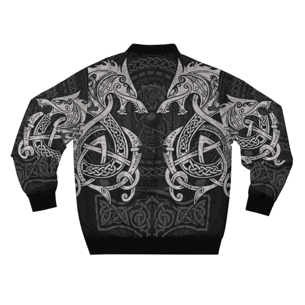 Fighting Fenrir Nordic Bomber Jacket featuring wolf, rune, and Celtic knot design - Back