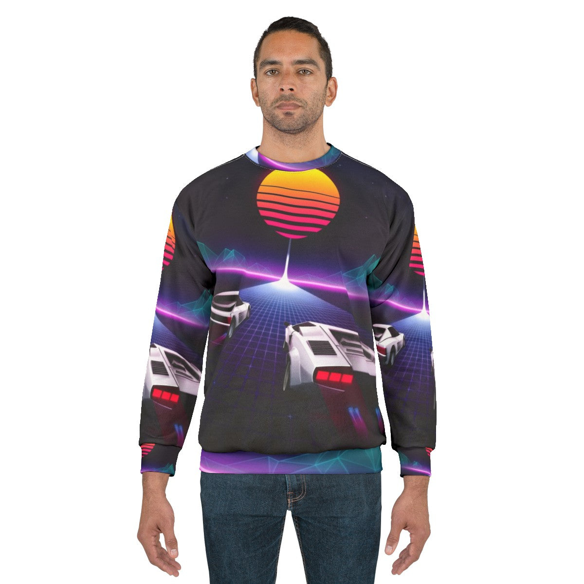 Neon Skyway Retro 80s Sweatshirt with Pop Art Racing Design - men