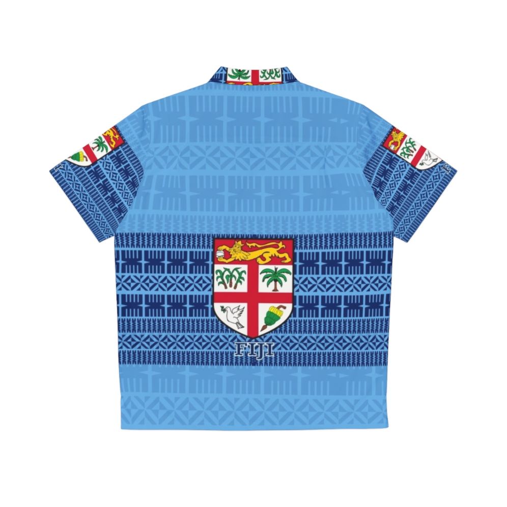 Blue Fiji Flag Masi Tapa Hawaiian Shirt - Back