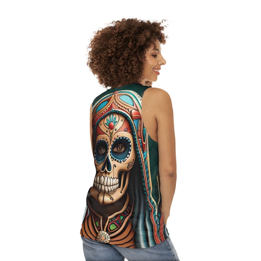 Santa Muerte skull design unisex tank top - women back