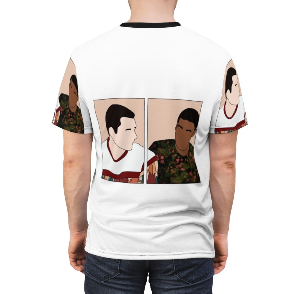 Vibrant and trendy Sex Education inspired t-shirt featuring the characters Adam and Eric - men back