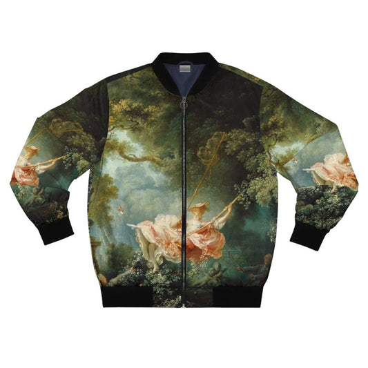 Bomber jacket featuring the iconic painting "The Swing" by French Rococo artist Jean Honoré Fragonard