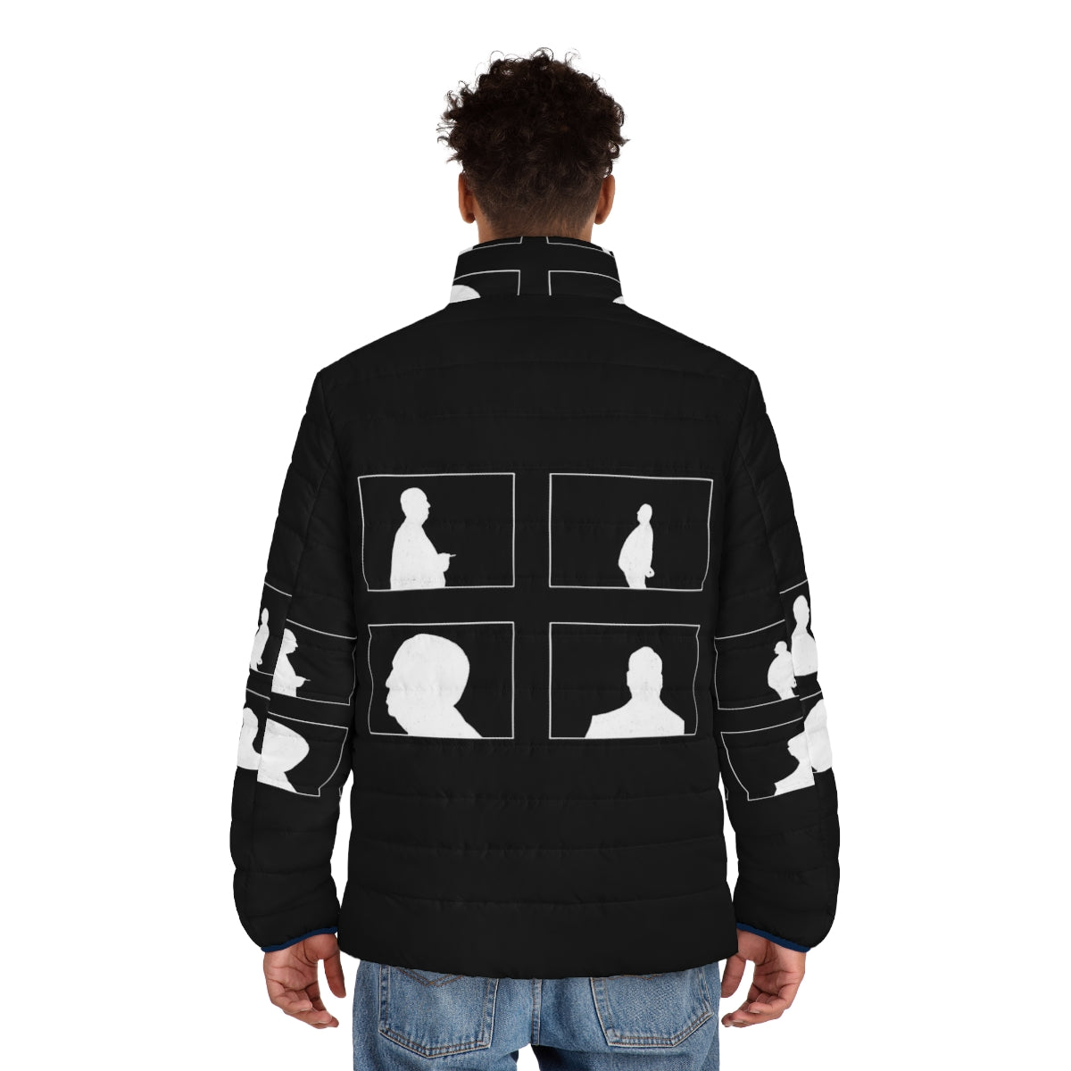 Alfred Hitchcock Puffer Jacket with Iconic Shadows - men back