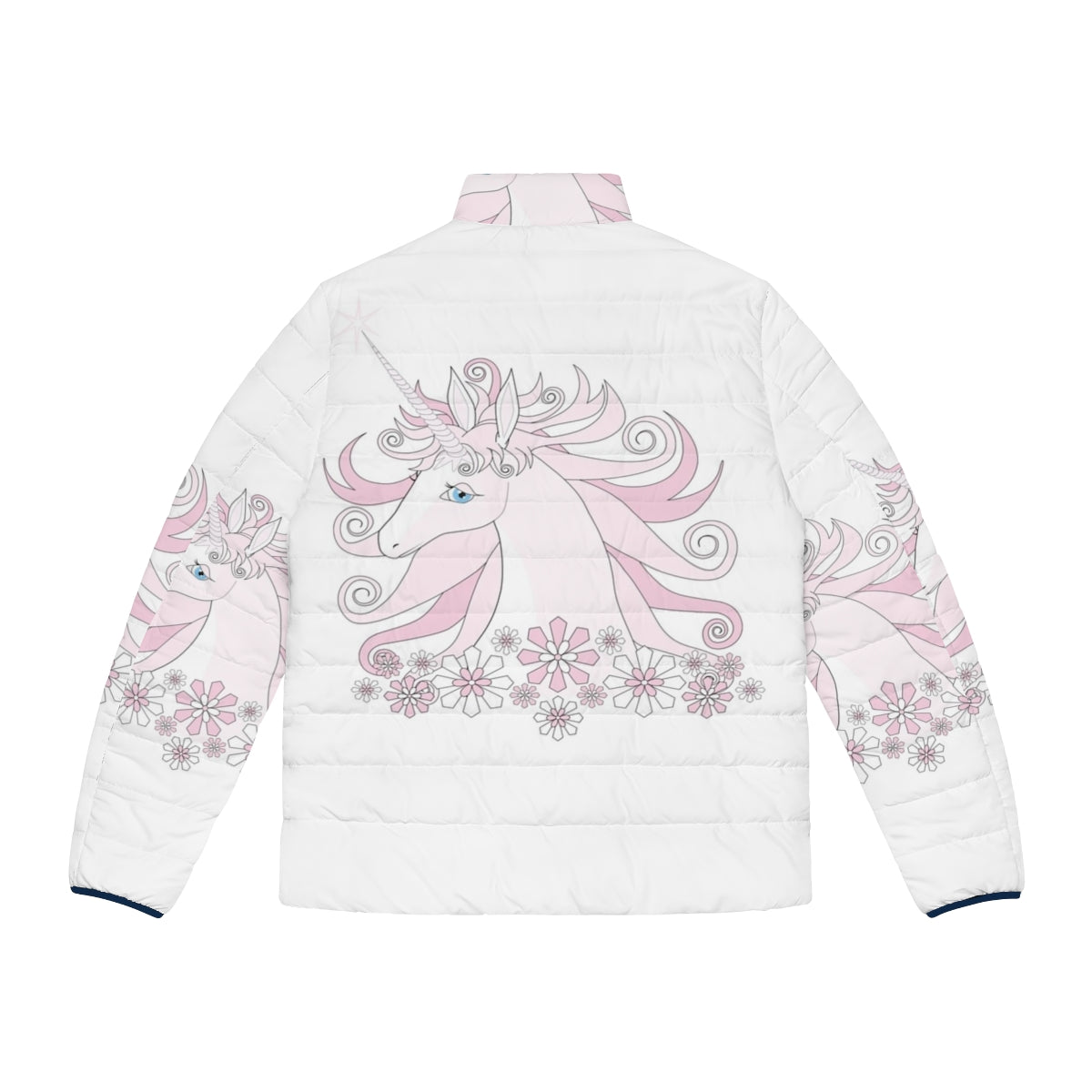 The Last Unicorn puffer jacket with a beautiful pink unicorn design - Back