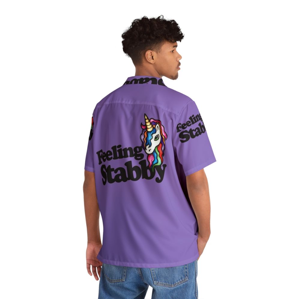 Feeling Stabby Retro Hawaiian Shirt with Cute Rainbow Unicorns - People Back