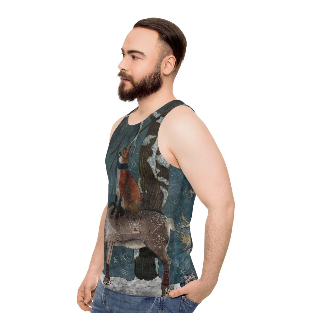 Unisex winter tank top with whimsical nature-inspired design - men side