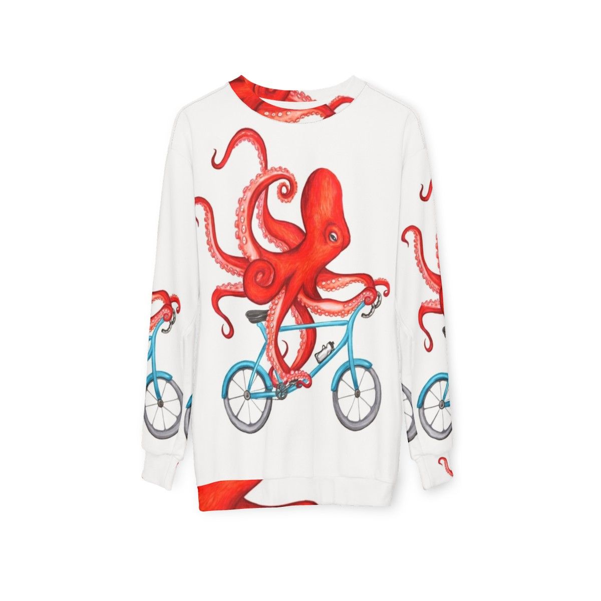 Cycling octopus graphic on a sweatshirt - hanging