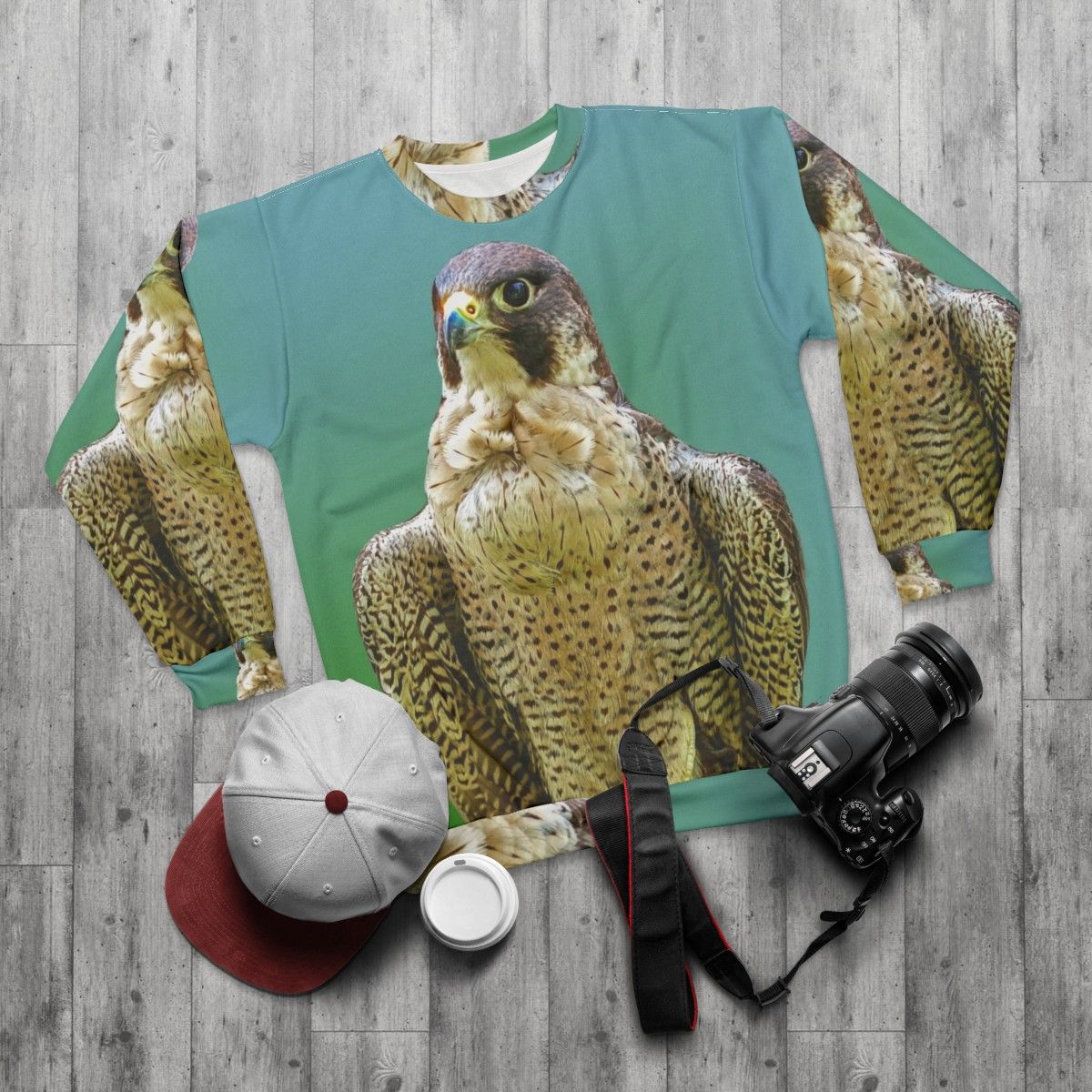 Majestic Peregrine Falcon Sweatshirt - flat lay