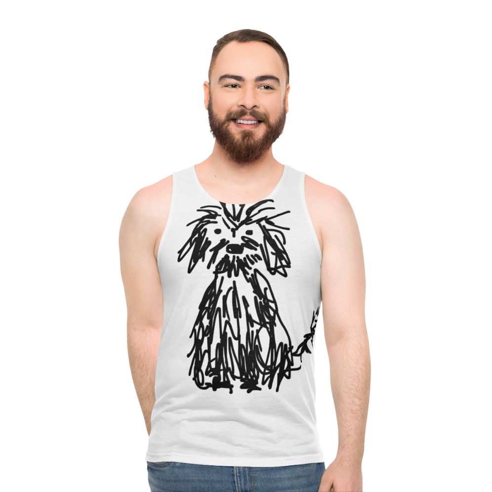 Unisex dog themed tank top with shaggy dog illustration - men