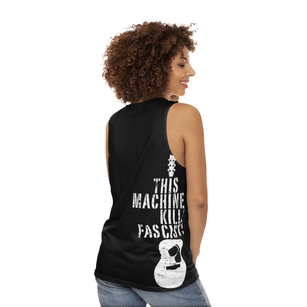 Woody Guthrie "This Machine Kills Fascists" Unisex Tank Top - women back