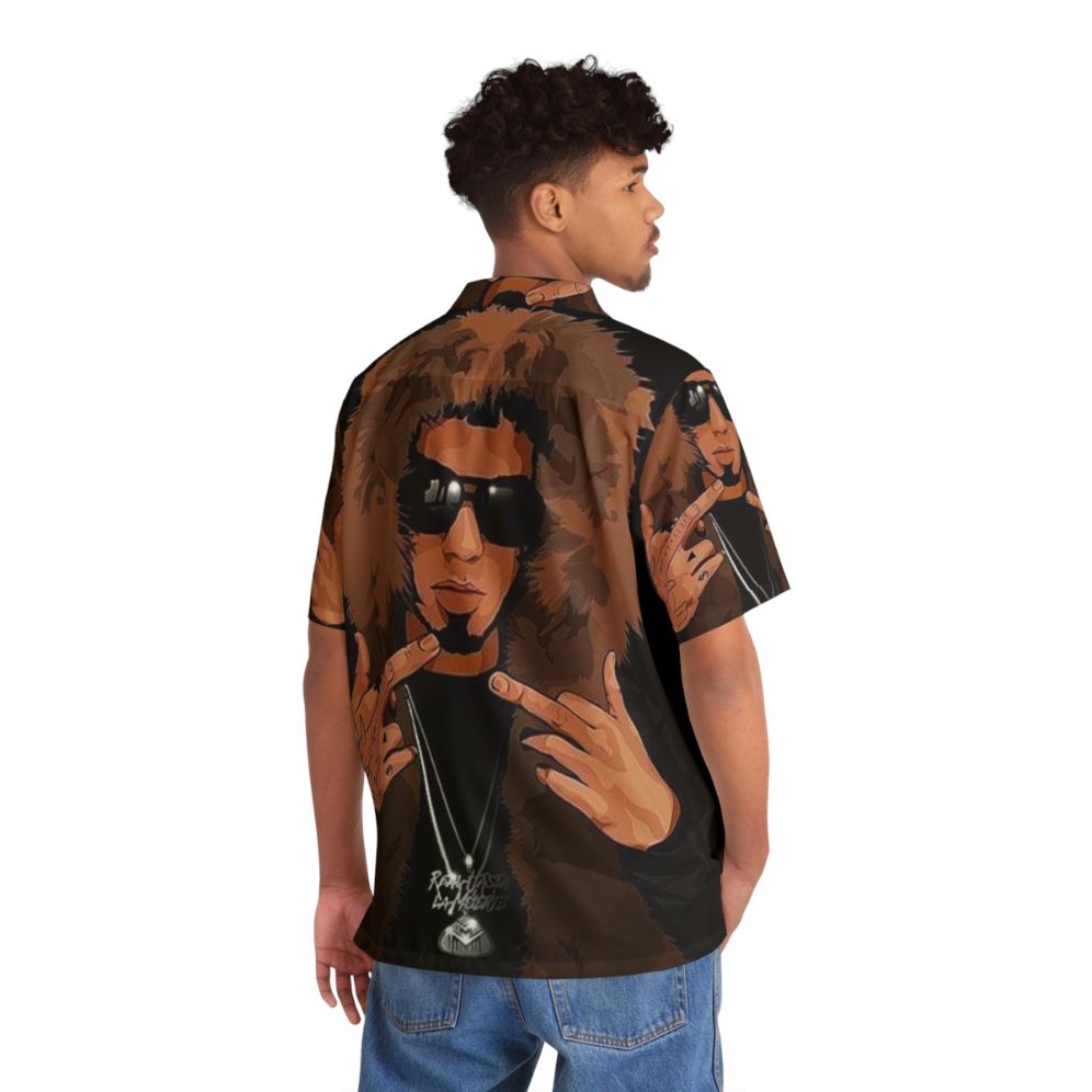 Anuel Aa Hawaiian Shirt with Vibrant Floral Print - Flat lay