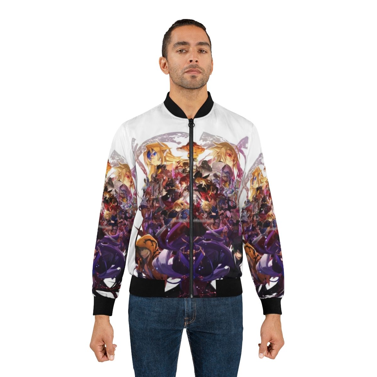 Blazblue Fighting Game Bomber Jacket with Characters Noel Vermillion, Ragna Bloodedge, and Hazama - Lifestyle