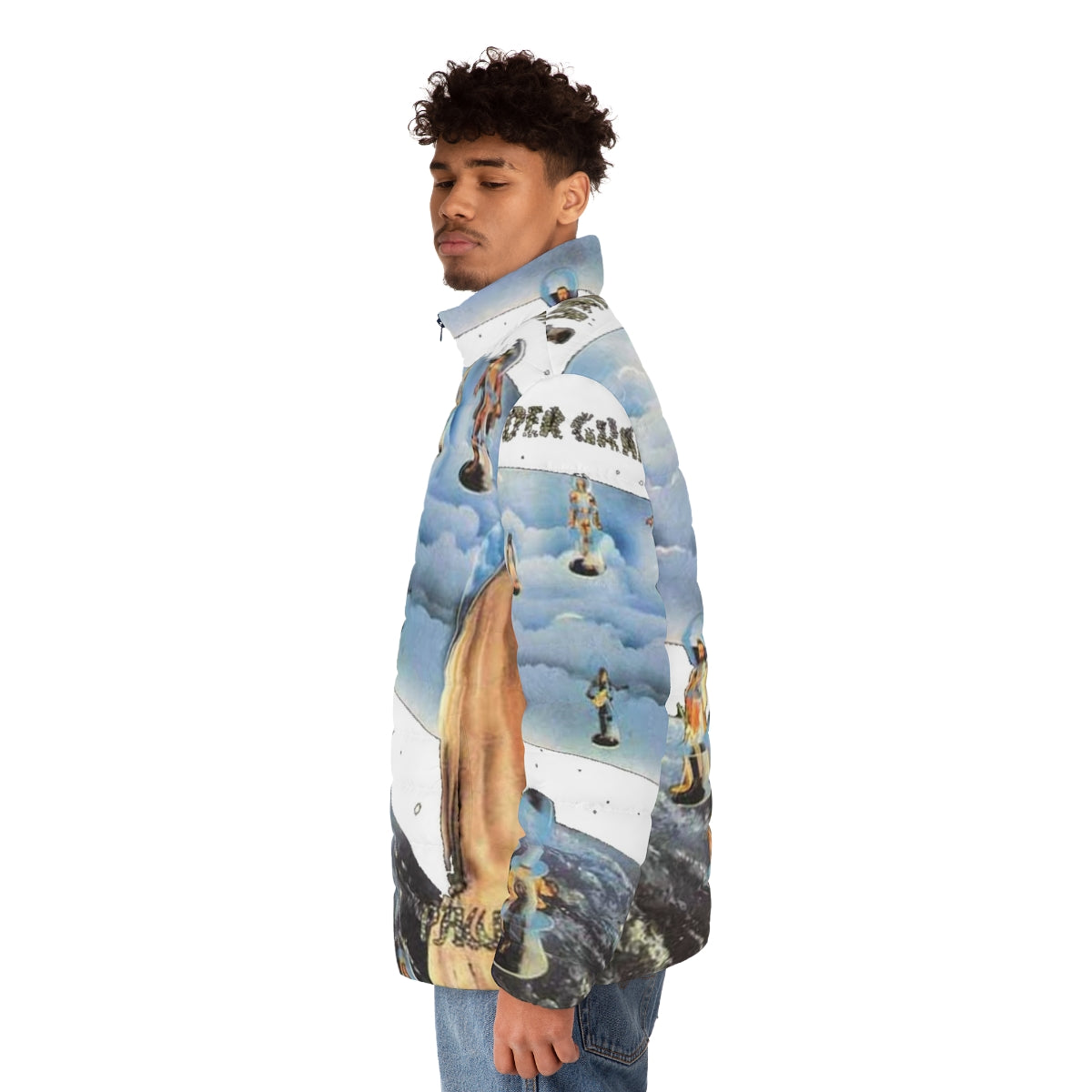 Pawn Hearts Puffer Jacket with van der graaf generator and progressive rock inspired design - men side left