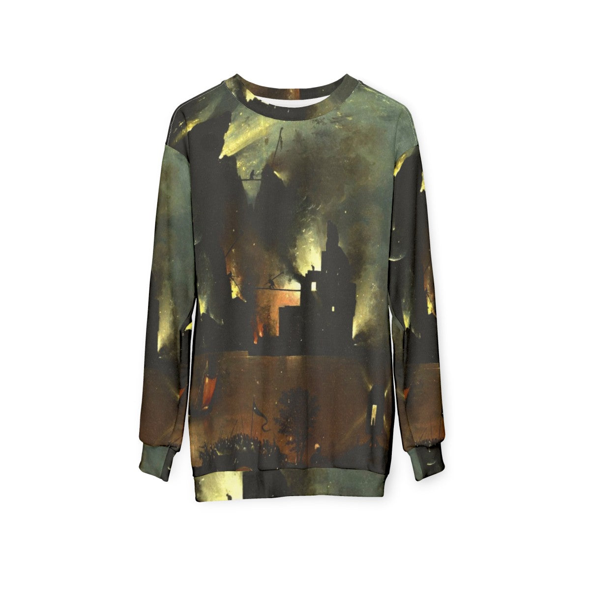 Hieronymus Bosch "Hell" Sweatshirt featuring surreal religious art - hanging