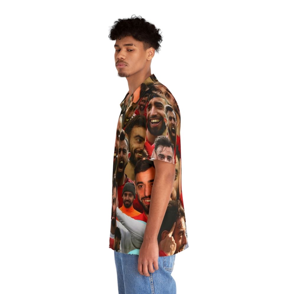 Bruno Fernandes wearing a tropical-themed Hawaiian shirt - People Left