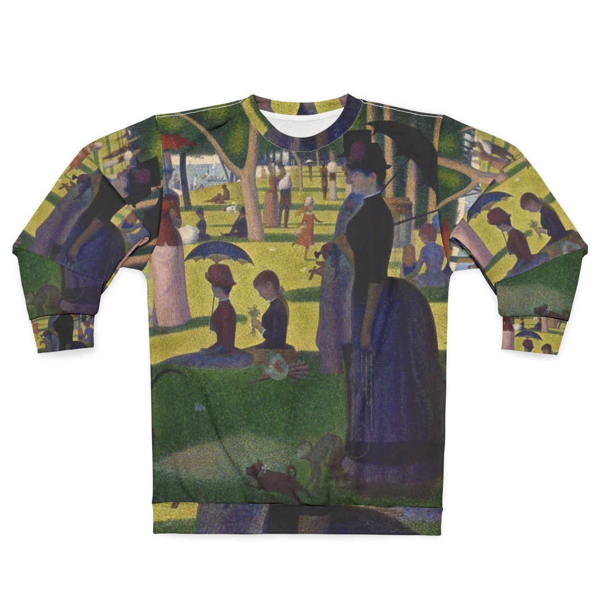 Sweatshirt featuring pointillist art inspired by Georges Seurat's Sunday Afternoon on La Grande Jatte