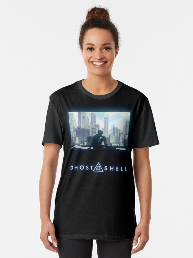 Ghost in the Shell cyberpunk graphic t-shirt featuring the iconic window design from the anime/manga series - Women