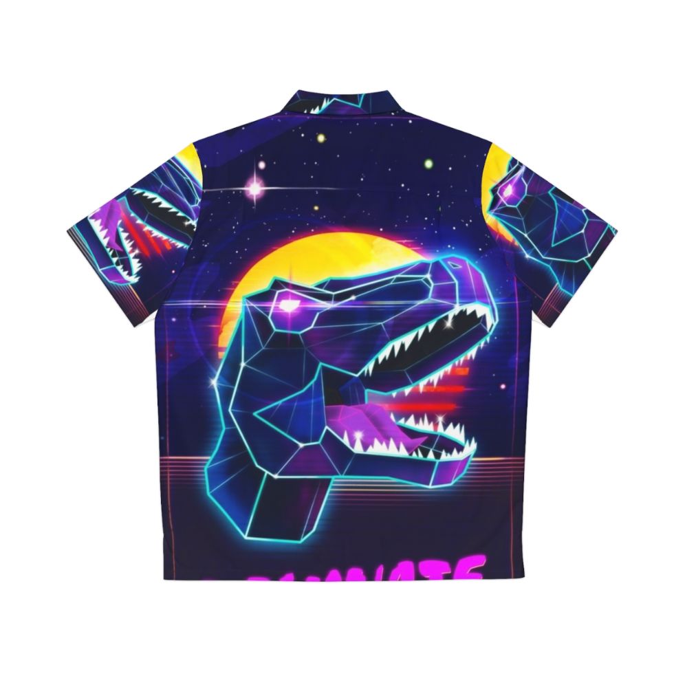 Electric Jurassic Rex Dominate The Planet Hawaiian Shirt - Retro Synthwave Cyberpunk Fashion - Back