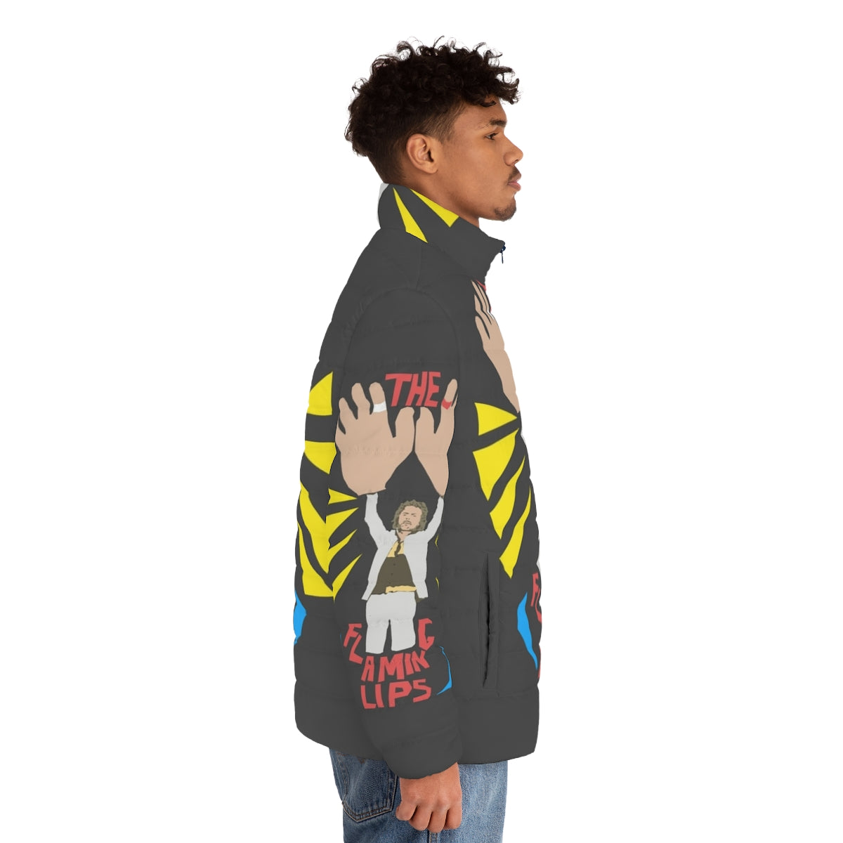 The Flaming Lips Big Hands Puffer Jacket - Retro and Vintage Music Inspired Design - men side right