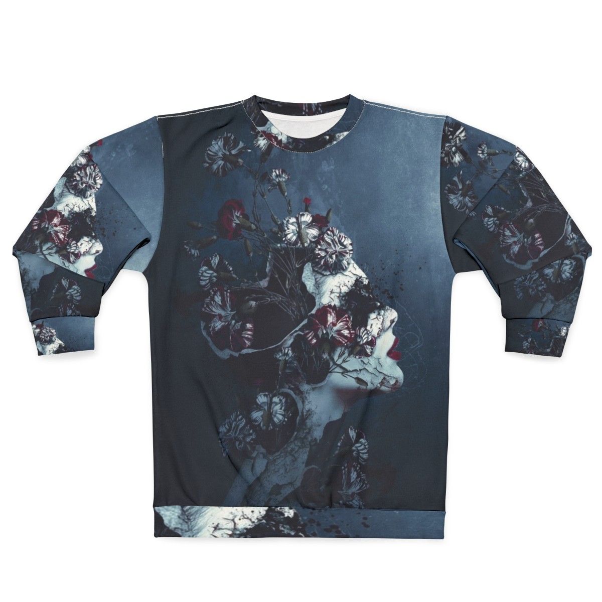 Floral grunge sweatshirt for women with dark and surreal design