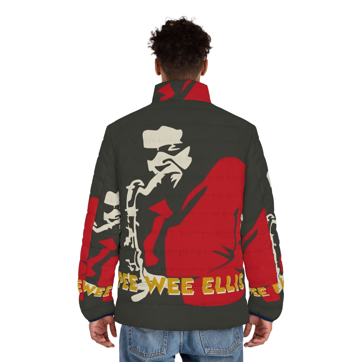 Pee Wee Ellis Puffer Jacket - Minimalist Funk Saxophone Portrait - men back