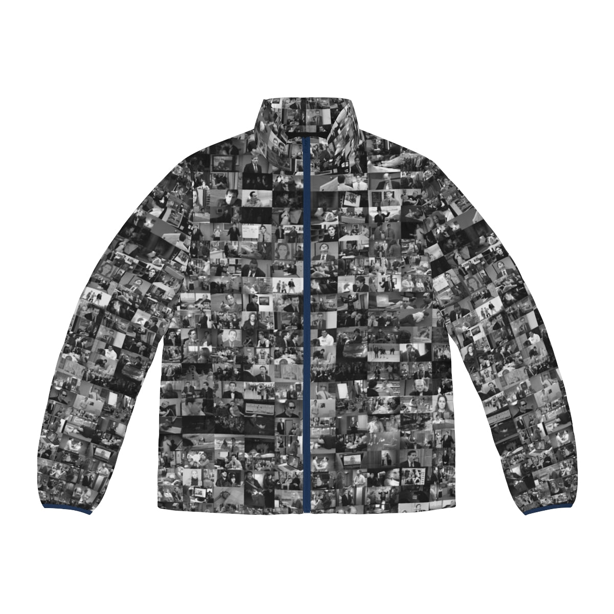 The Office themed puffer jacket featuring characters and iconic scenes from the hit TV show