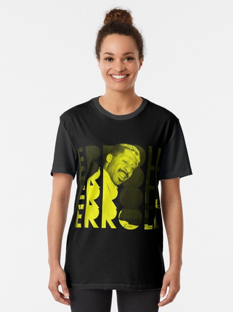 Stylish graphic t-shirt featuring the name and iconic imagery of jazz pianist Erroll Garner - Women