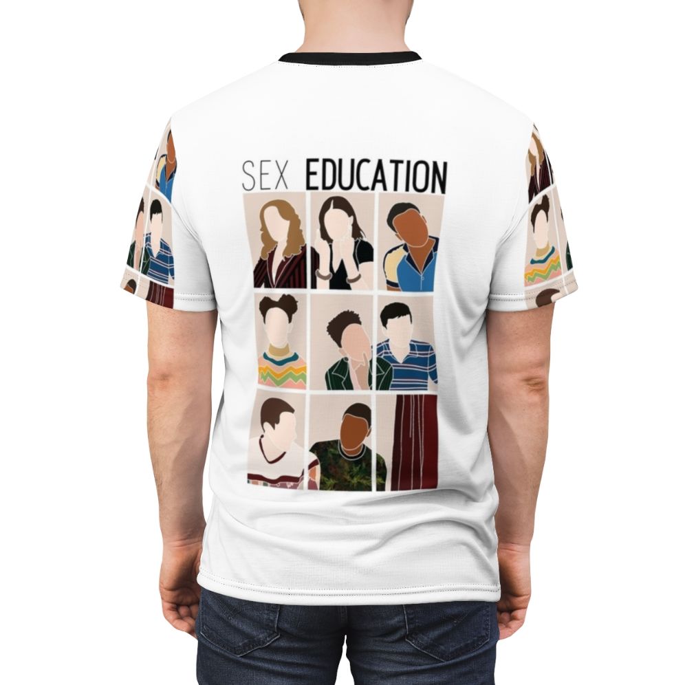 Vibrant T-shirt featuring the cast of the popular Netflix series Sex Education - men back