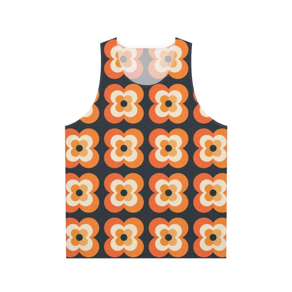 Retro flowers orange and charcoal unisex tank top