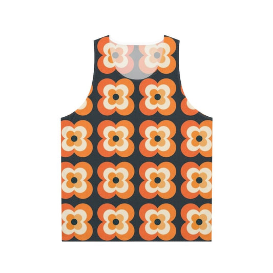 Retro flowers orange and charcoal unisex tank top