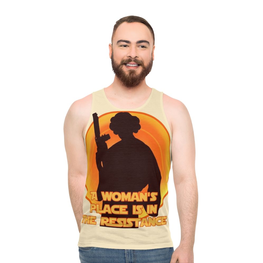 Feminist unisex tank top with resistance and star wars design - men