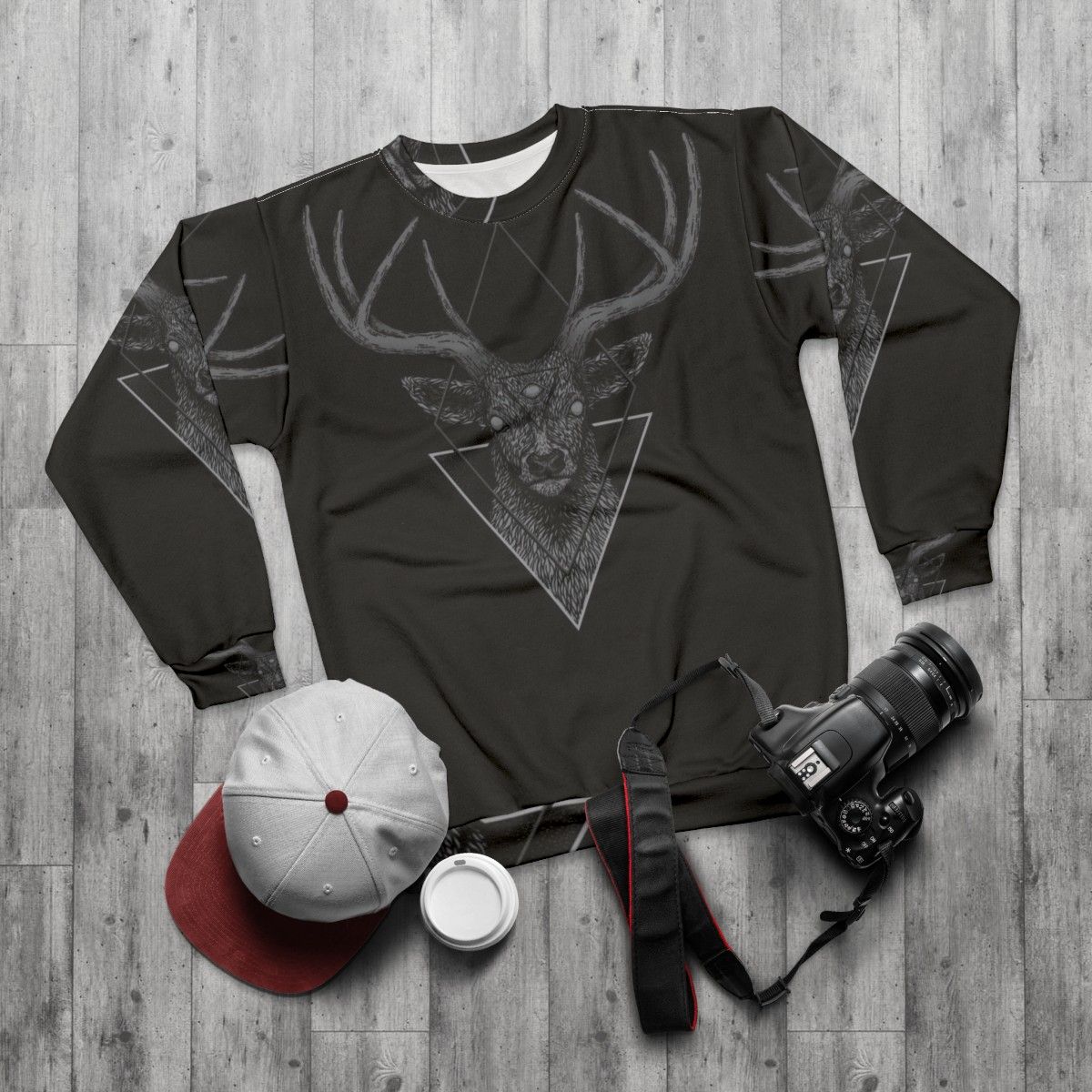 Dark deer geometric print sweatshirt - flat lay