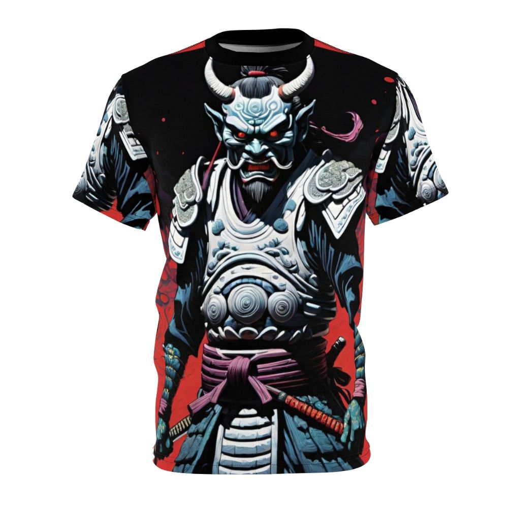 Cyberpunk girl in Japanese samurai inspired urban style graphic t-shirt