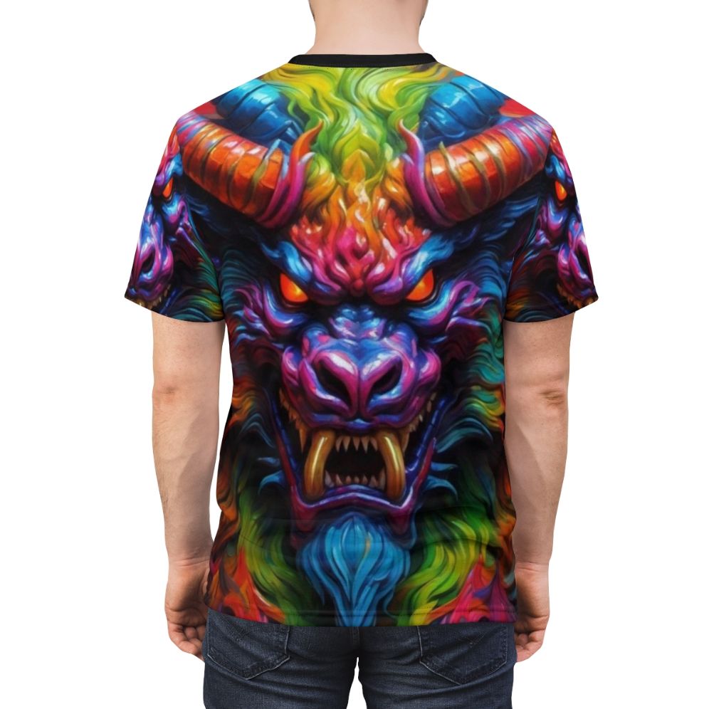 Monster graphic printed on a high-quality t-shirt for horror movie enthusiasts - men back