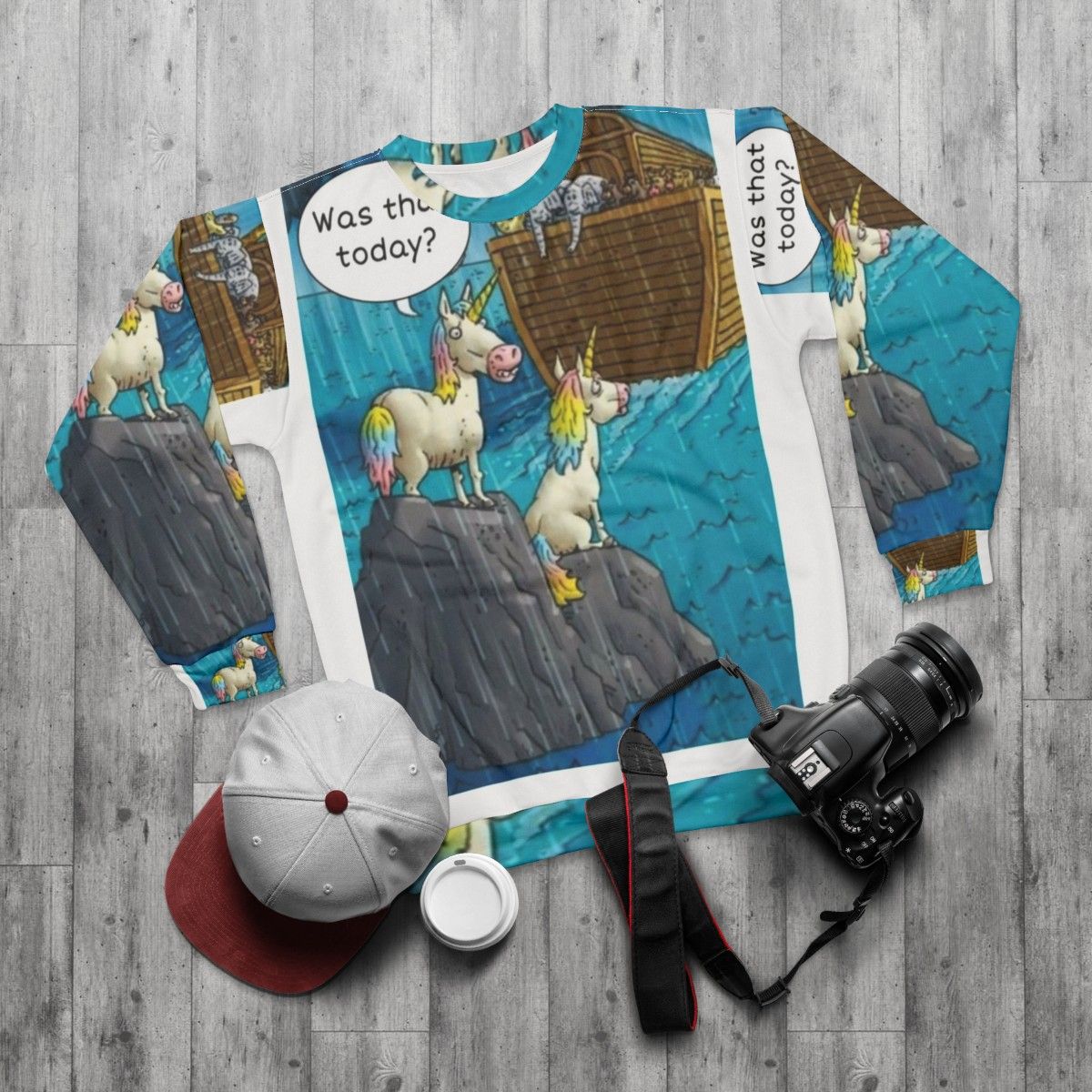 Noah's Ark Unicorn Christian Sweatshirt - flat lay