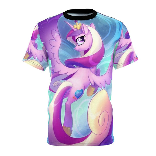 Vibrant Princess Cadence AOP T-shirt featuring a colorful, artistic design inspired by My Little Pony