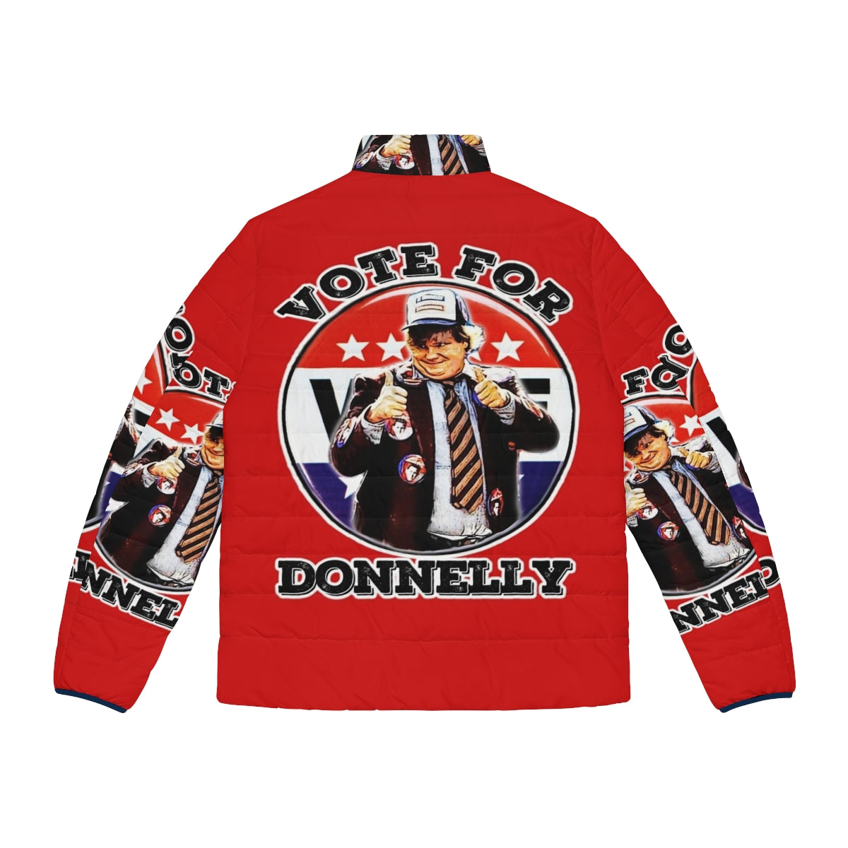 "Vote for Donnelly" puffer jacket, inspired by the classic comedy film Black Sheep - Back