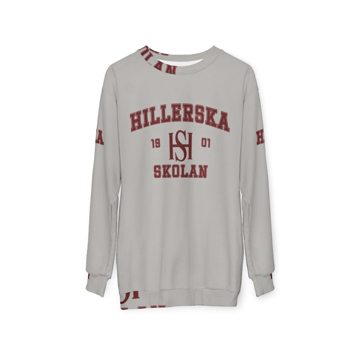 Young Royals Jersey Sweatshirt featuring the Hillerska school crest - hanging